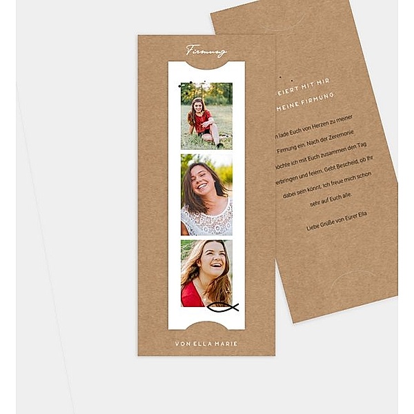 Einladungskarte Familienpost · Crafty, Fotostreifen mit Tasche (90 x 210mm)