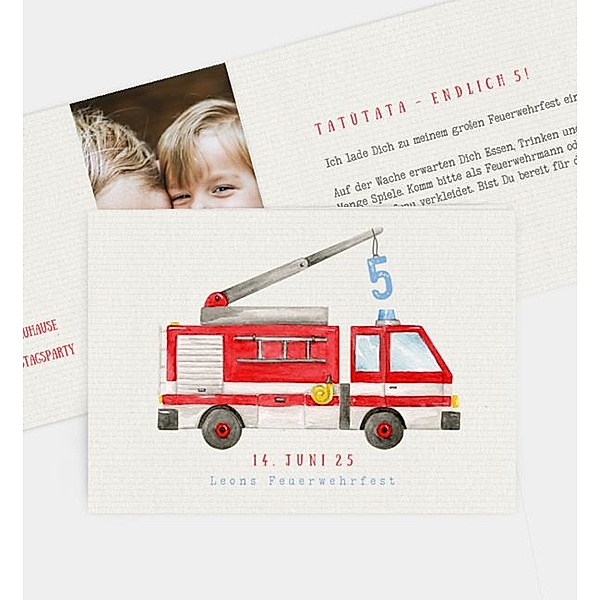 Einladungskarte Feuerwehr, Klappkarte quer (148 x 105mm)