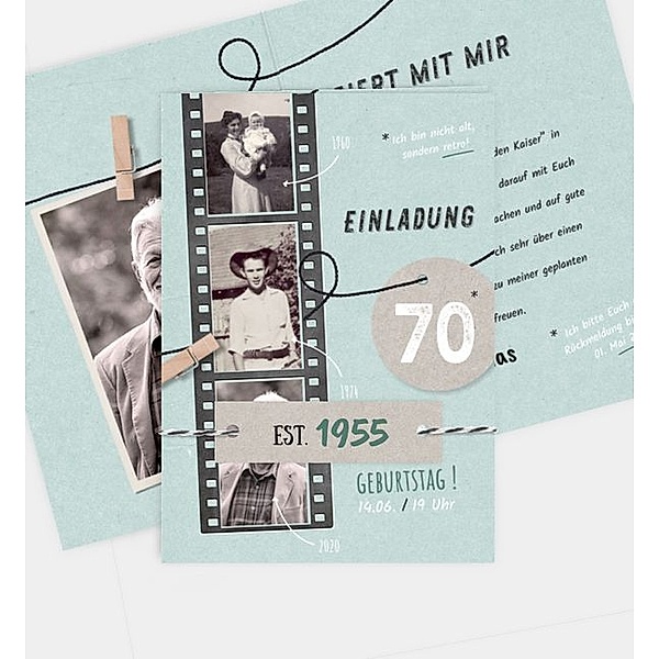 Einladungskarte Filmstreifen, Klappkarte hoch (105 x 148mm)