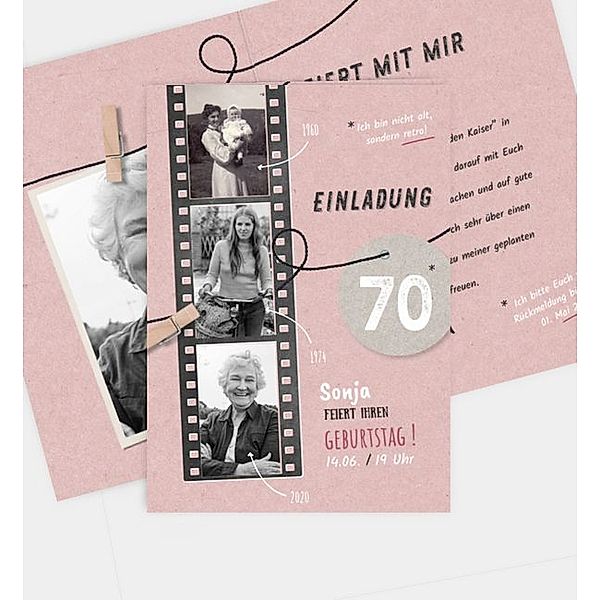 Einladungskarte Filmstreifen, Klappkarte hoch (105 x 148mm)