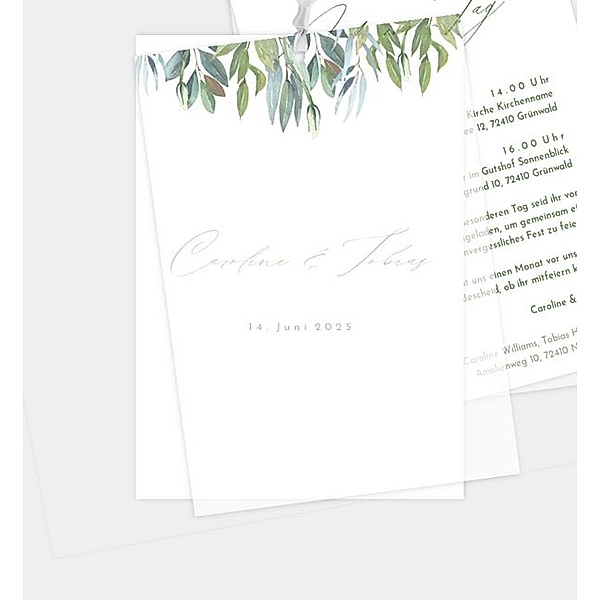 Einladungskarte Flora, Postkarte hoch mit Transparentpapier (120 x 170mm)