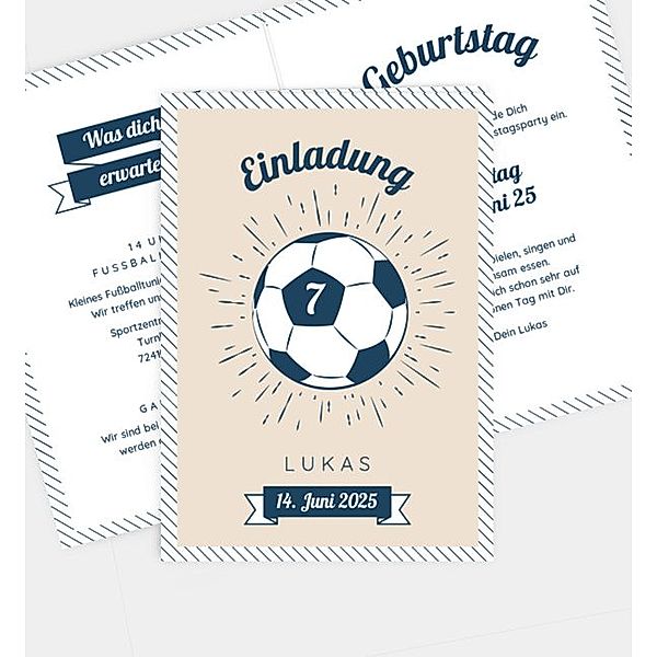 Einladungskarte Fussball, Klappkarte hoch (105 x 148mm)