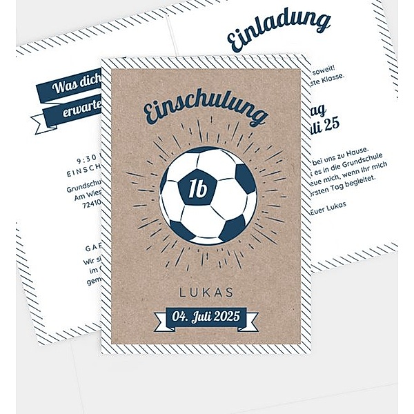Einladungskarte Fussball · Vintage, Klappkarte hoch (105 x 148mm)