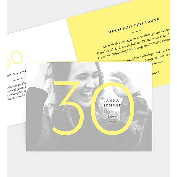 Einladungskarte Happy Yellow, Klappkarte quer (148 x 105mm)