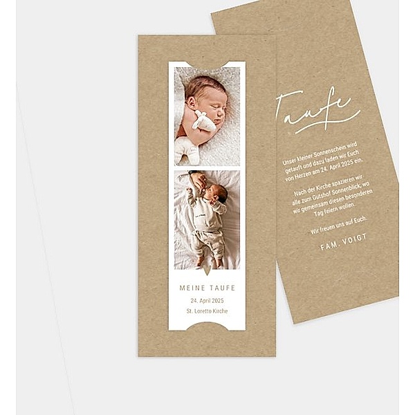 Einladungskarte Heilige Taufe, Fotostreifen mit Tasche (90 x 210mm)
