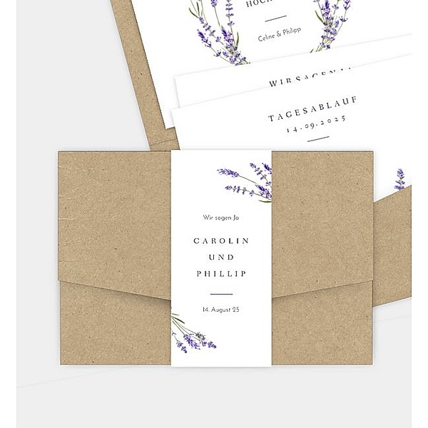 Einladungskarte Lavender, Pocketfold, unbedruckte Hülle (168 x 118mm)