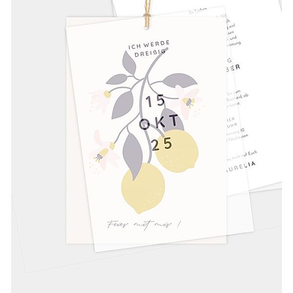 Einladungskarte Lemon, Postkarte hoch mit Transparentpapier (120 x 170mm)