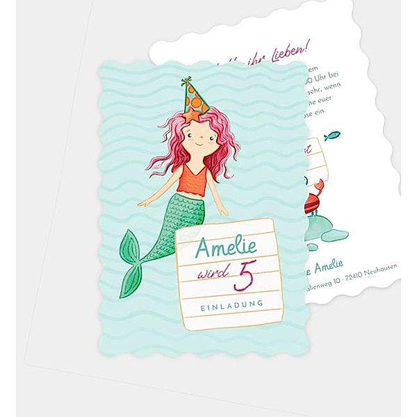 Einladungskarte Meermädchen, Postkarte hoch (105 x 148mm)