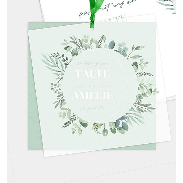 Einladungskarte Minty Flower, Postkarte quadratisch mit Transparentpapier (145 x 145mm)