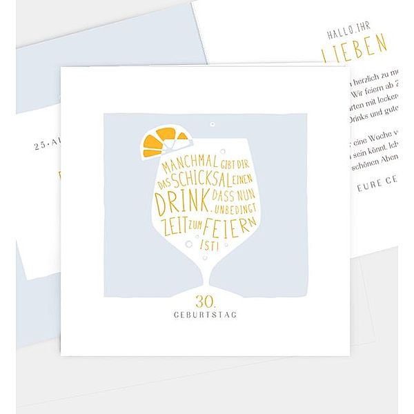 Einladungskarte Modern Drink, Klappkarte quadratisch (145 x 145mm)