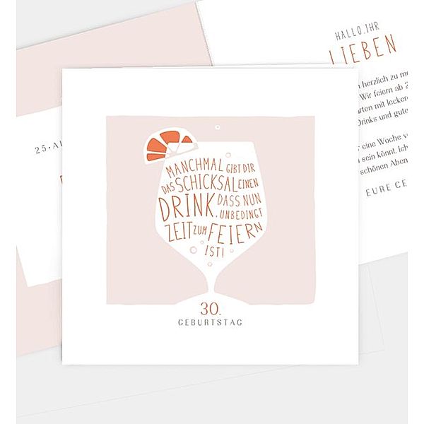 Einladungskarte Modern Drink, Klappkarte quadratisch (145 x 145mm)