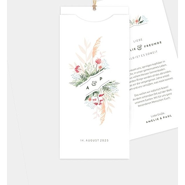 Einladungskarte Pastell Bouquet, Einsteckkarte hoch  (103 x 213mm)