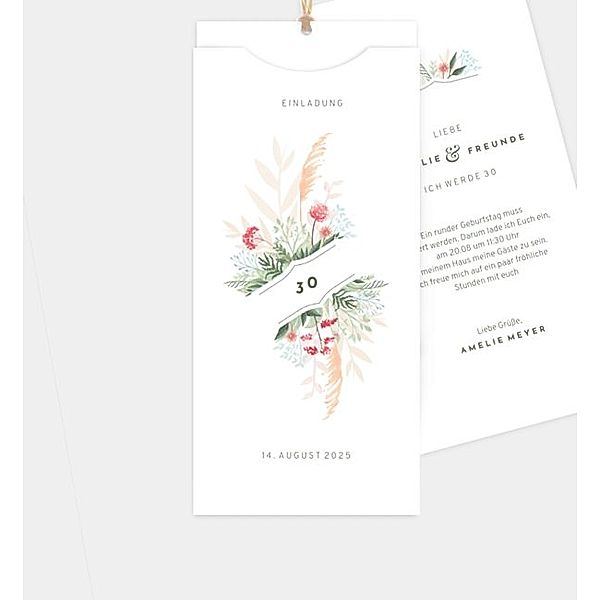 Einladungskarte Pastell Bouquet, Einsteckkarte hoch  (103 x 213mm)