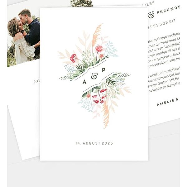 Einladungskarte Pastell Bouquet, Klappkarte hoch (120 x 170mm)