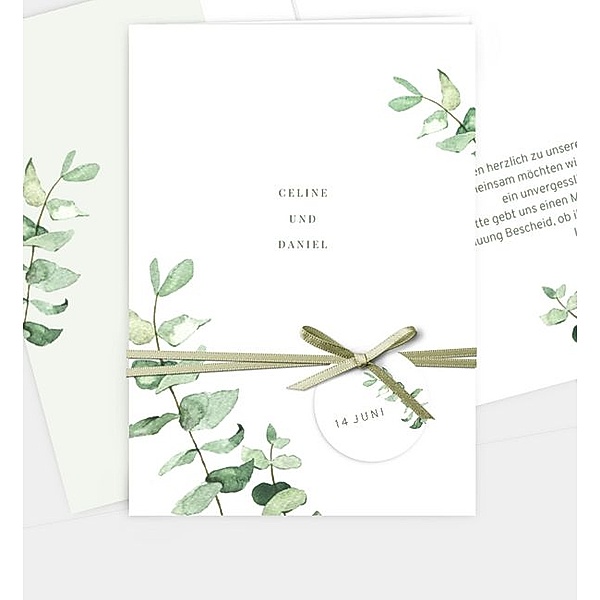 Einladungskarte Simple Green, Klappkarte hoch (120 x 170mm)
