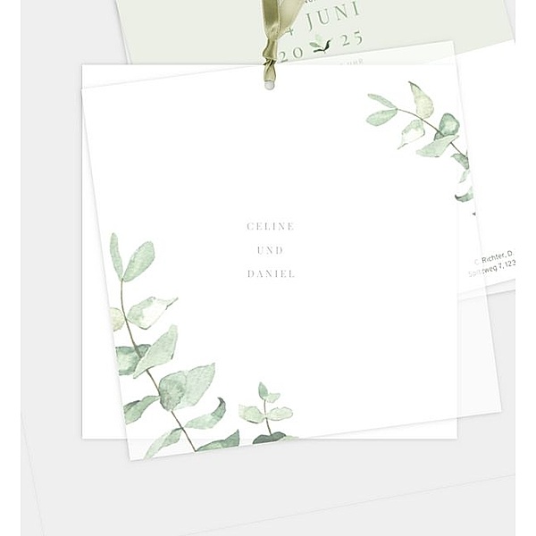Einladungskarte Simple Green, Postkarte quadratisch mit Transparentpapier (145 x 145mm)
