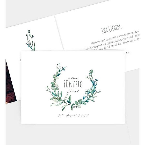 Einladungskarte Soft Green, Klappkarte quer (148 x 105mm)