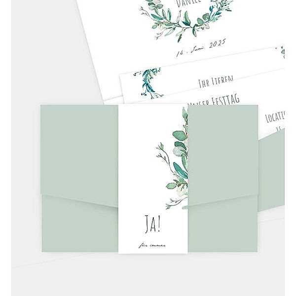 Einladungskarte Soft Green, Pocketfold, bedruckte Hülle (168 x 118mm)