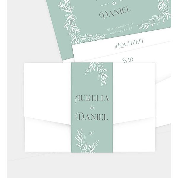 Einladungskarte Soft Leaves, Pocketfold, bedruckte Hülle (168 x 118mm)