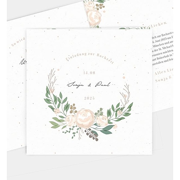 Einladungskarte Soft Roses, Klappkarte quadratisch (145 x 145mm)