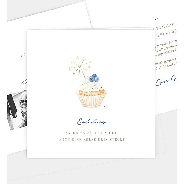 Einladungskarte Sparkling Cupcake, Klappkarte quadratisch (145 x 145mm)
