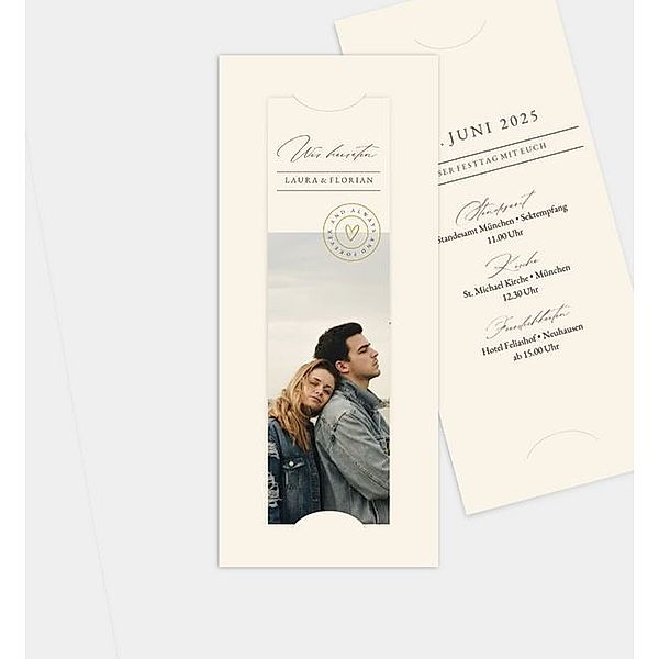 Einladungskarte Stempel, Fotostreifen mit Tasche (90 x 210mm)