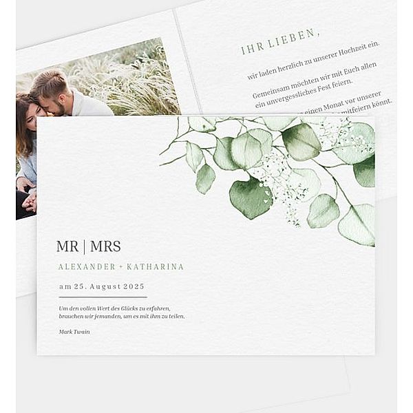 Einladungskarte Sweet Eucalyptus, Klappkarte quer (170 x 120mm)