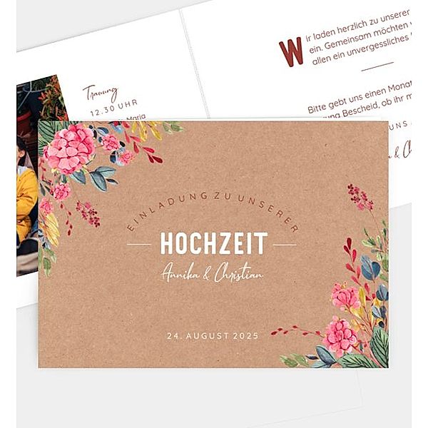 Einladungskarte Vivid Florals, Klappkarte quer (170 x 120mm)