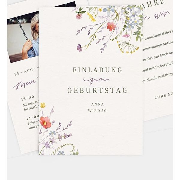 Einladungskarte Wildflowers, Klappkarte hoch (120 x 170mm)