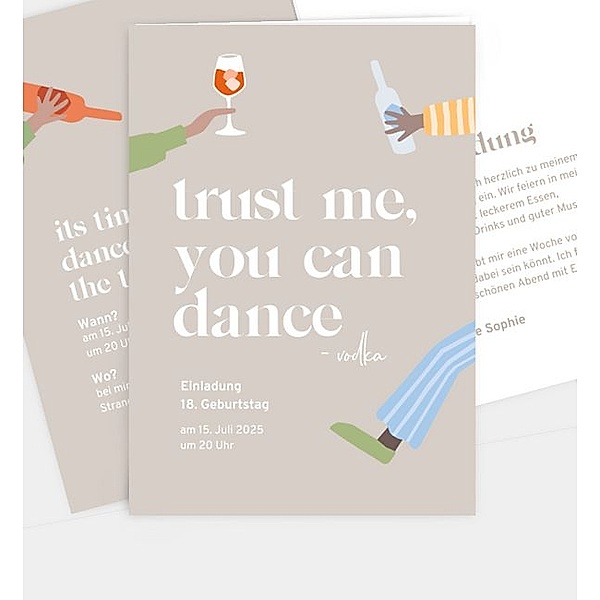 Einladungskarte You can dance, Klappkarte hoch (120 x 170mm)