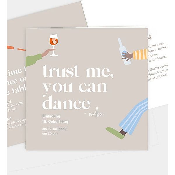 Einladungskarte You can dance, Klappkarte quadratisch (145 x 145mm)