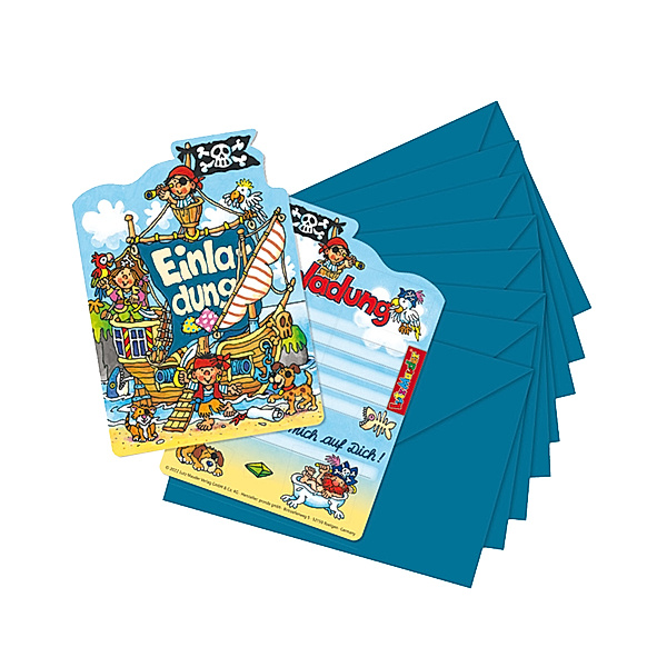 Lutz Mauder Verlag Einladungskarten-Set PIRAT PIT PLANKE 8 Karten + Umschläge
