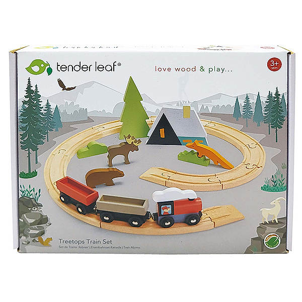 Tender Leaf Toys Eisenbahn-Set WILD PINES aus Holz in bunt