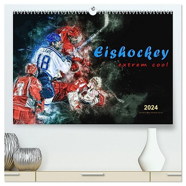 Eishockey - extrem cool (hochwertiger Premium Wandkalender 2024 DIN A2 quer), Kunstdruck in Hochglanz, Peter Roder