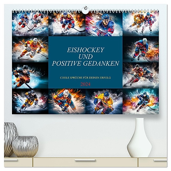 Eishockey und positive Gedanken (hochwertiger Premium Wandkalender 2024 DIN A2 quer), Kunstdruck in Hochglanz, Dirk Meutzner