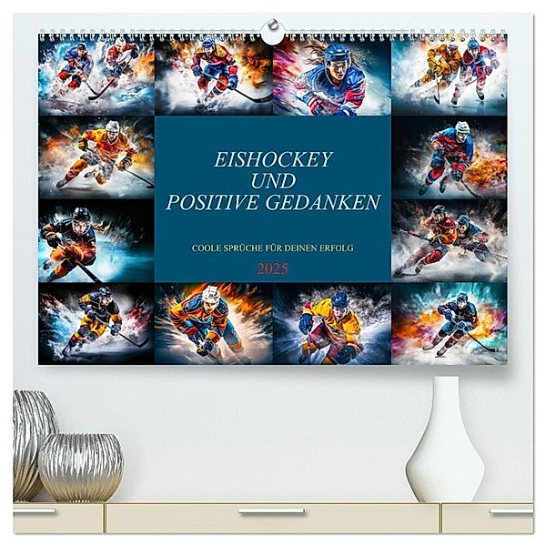 Eishockey und positive Gedanken (hochwertiger Premium Wandkalender 2025 DIN A2 quer), Kunstdruck in Hochglanz, Calvendo, Dirk Meutzner