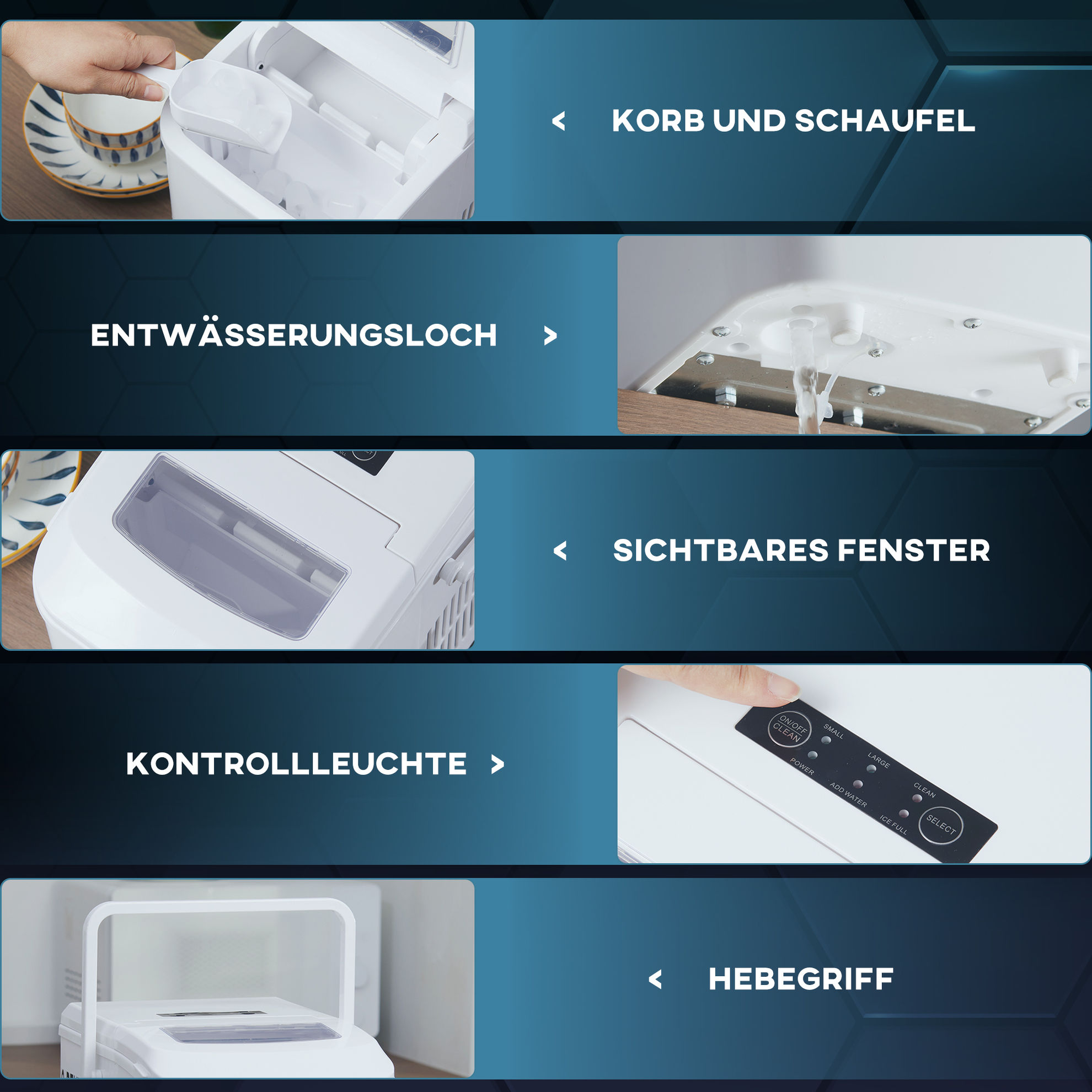 Eiswürfelmaschine mit Abflussloch, Hebegriff und Eiswürfelschaufel weiß  Farbe: weiß | Weltbild.de