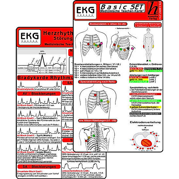 EKG Basic Set (2er Set) - Herzrhythmusstörungen, EKG Auswertung - Medizinische Taschen-Karte