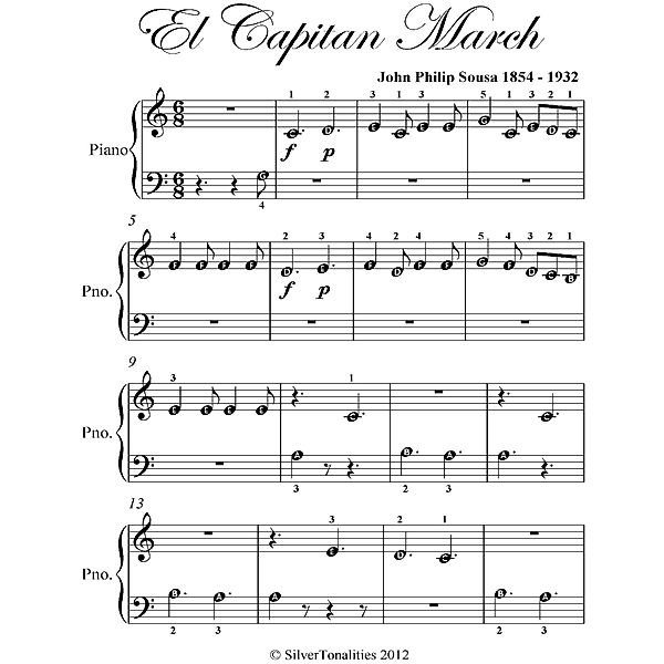 El Capitan March Beginner Piano Sheet Music, John Philip Sousa