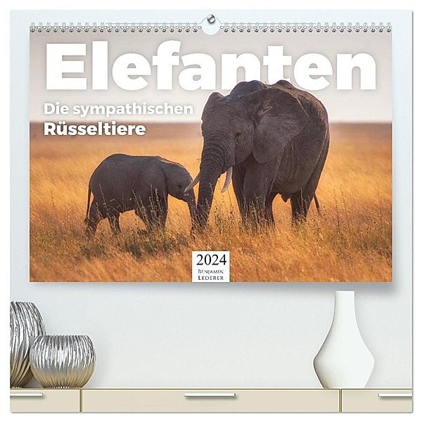 Elefanten - Die sympathischen Rüsseltiere (hochwertiger Premium Wandkalender 2024 DIN A2 quer), Kunstdruck in Hochglanz, Benjamin Lederer