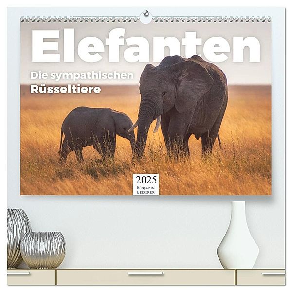 Elefanten - Die sympathischen Rüsseltiere (hochwertiger Premium Wandkalender 2025 DIN A2 quer), Kunstdruck in Hochglanz, Calvendo, Benjamin Lederer