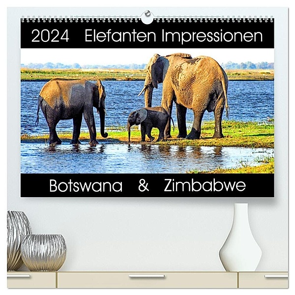 Elefanten Impressionen (hochwertiger Premium Wandkalender 2024 DIN A2 quer), Kunstdruck in Hochglanz, Barbara Fraatz