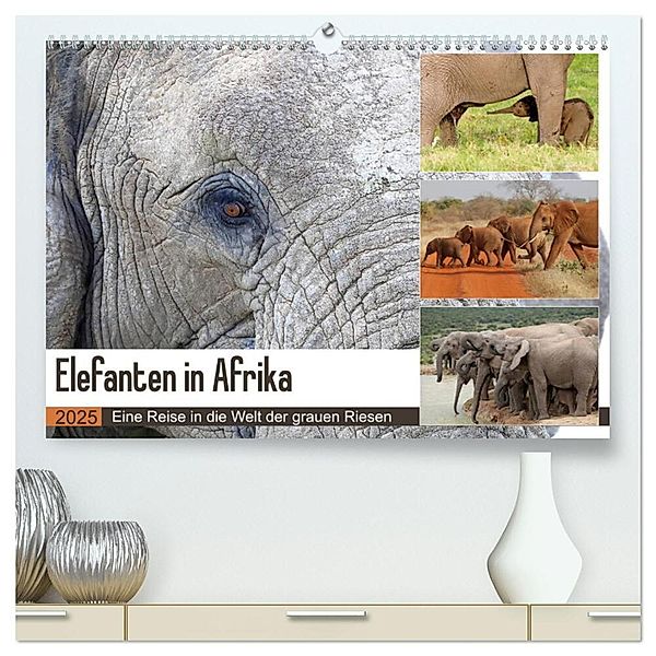 Elefanten in Afrika (hochwertiger Premium Wandkalender 2025 DIN A2 quer), Kunstdruck in Hochglanz, Calvendo, Michael Herzog