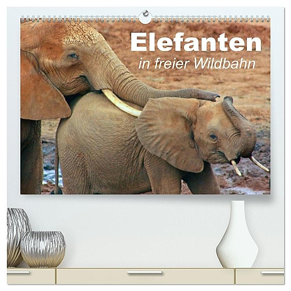 Elefanten in freier Wildbahn (hochwertiger Premium Wandkalender 2024 DIN A2 quer), Kunstdruck in Hochglanz, Elisabeth Stanzer