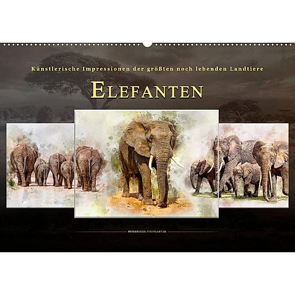 Elefanten - künstlerische Impressionen der größten noch lebenden Landtiere (Wandkalender 2023 DIN A2 quer), Peter Roder