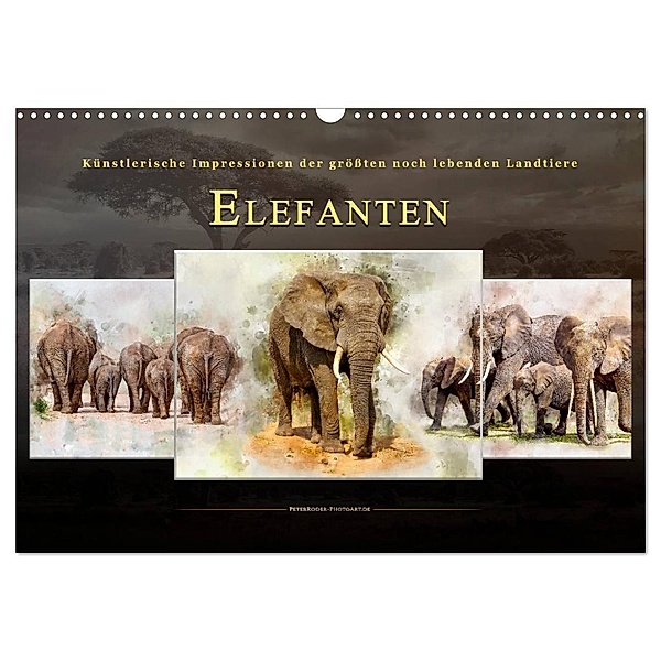 Elefanten - künstlerische Impressionen der größten noch lebenden Landtiere (Wandkalender 2024 DIN A3 quer), CALVENDO Monatskalender, Peter Roder