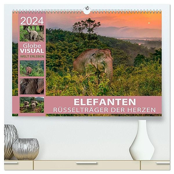 ELEFANTEN - Rüsselträger der Herzen (hochwertiger Premium Wandkalender 2024 DIN A2 quer), Kunstdruck in Hochglanz, Globe VISUAL