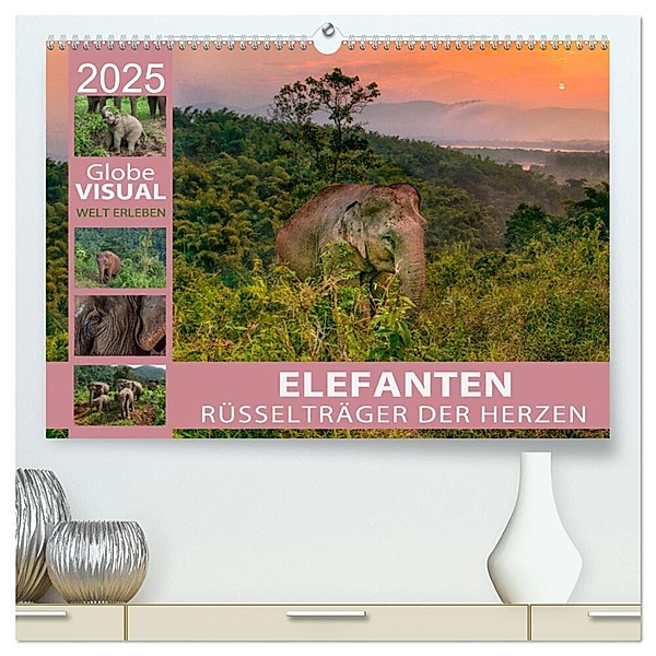 ELEFANTEN - Rüsselträger der Herzen (hochwertiger Premium Wandkalender 2025 DIN A2 quer), Kunstdruck in Hochglanz, Calvendo, Globe VISUAL