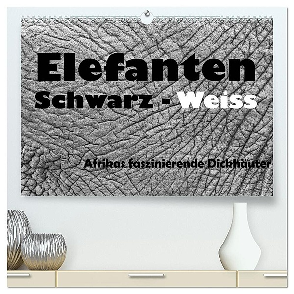 Elefanten Schwarz - Weiss (hochwertiger Premium Wandkalender 2024 DIN A2 quer), Kunstdruck in Hochglanz, Angelika Stern