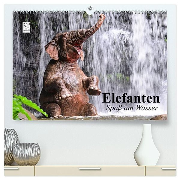 Elefanten. Spaß am Wasser (hochwertiger Premium Wandkalender 2025 DIN A2 quer), Kunstdruck in Hochglanz, Calvendo, Elisabeth Stanzer